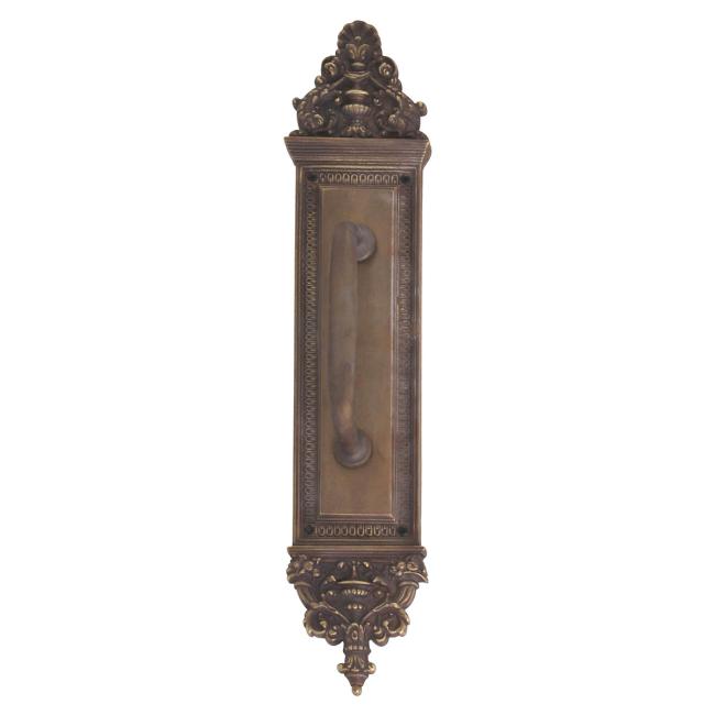 Renaissance Apollo Door Pull & Plate – 3-5/8″ (92mm) x 18″ (457mm) w/Colonial Revival 5-1/2″ (140mm) Center-to-Center Handle  |   Door Pulls & Push Plates Commercial Hardware Brass-Aged/Brass-Highlighted/Bronze-Venetian/Nickel-Antique/Nickel-Polished/Nickel-Satin