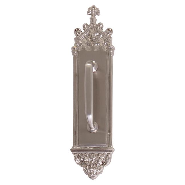 Renaissance Gothic Door Pull & Plate – 3-3/8″ (86mm) x 16″ (406mm) w/Colonial Revival 5-1/2″ (140mm) Center-to-Center Handle  |   Door Pulls & Push Plates Commercial Hardware Brass-Aged/Brass-Highlighted/Bronze-Venetian/Nickel-Antique/Nickel-Polished/Nickel-Satin