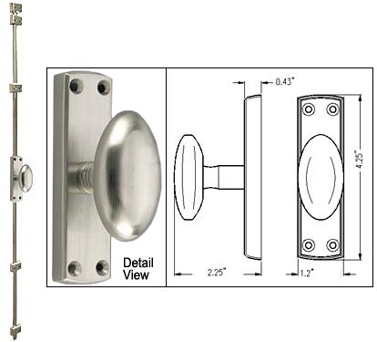 Solid Brass 7ft. Cremone Bolt w/Egg Knob Trim – Set (Satin Nickel)  |   Door Flush & Surface Bolts Commercial Hardware Door Flush & Surface Bolts