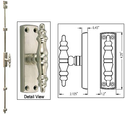 Solid Brass 7ft. Cremone Bolt w/English Style Trim – Set (Satin Nickel)  |   Door Flush & Surface Bolts Commercial Hardware Door Flush & Surface Bolts